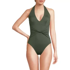 Women's Sculpting Suit Plunge Halter High Leg One Piece Swimsuit