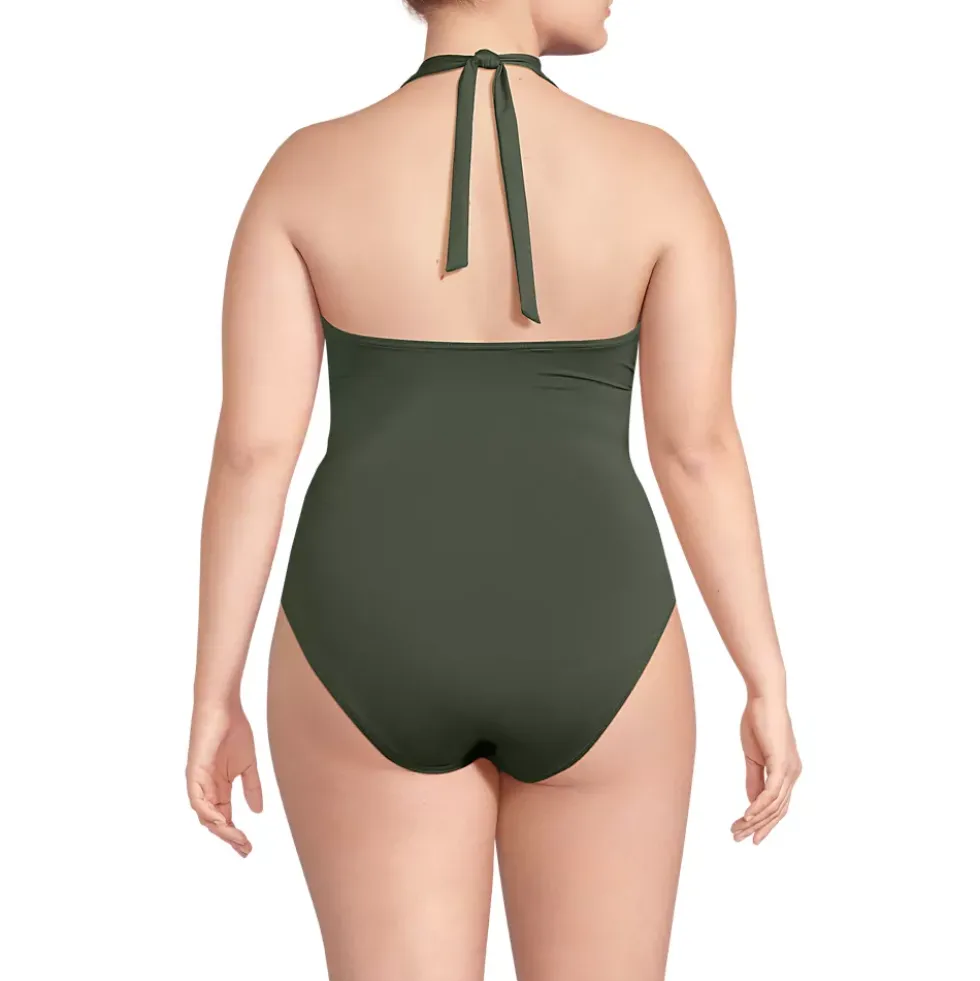 Women's Sculpting Suit Plunge Halter High Leg One Piece Swimsuit