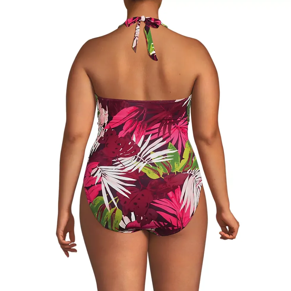 Women's Sculpting Suit Plunge Halter High Leg One Piece Swimsuit