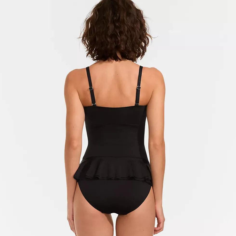 Women's Sculpting Suit Ruffle Bandeau One Piece Swimsuit