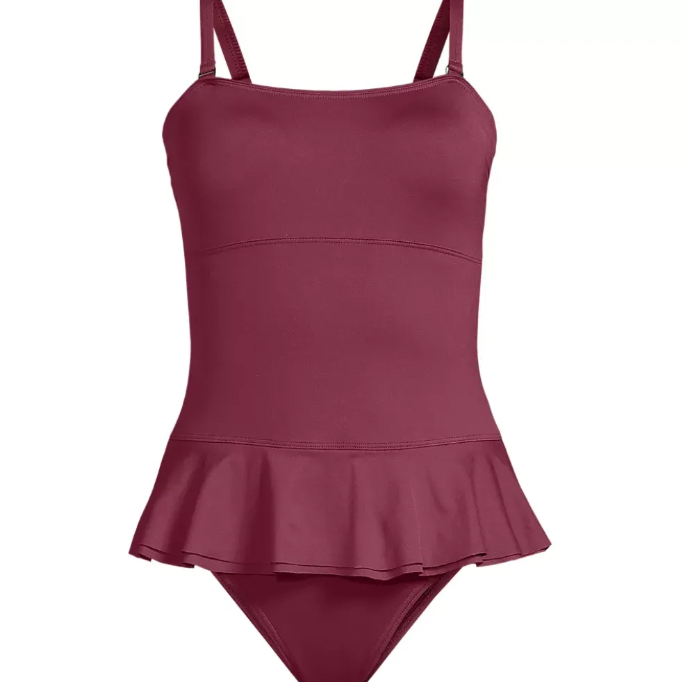 Women's Sculpting Suit Ruffle Bandeau One Piece Swimsuit