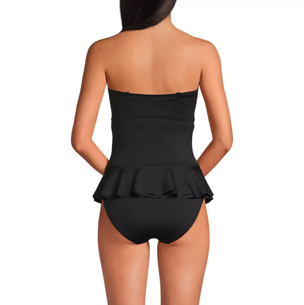 Women's Sculpting Suit Ruffle Bandeau One Piece Swimsuit