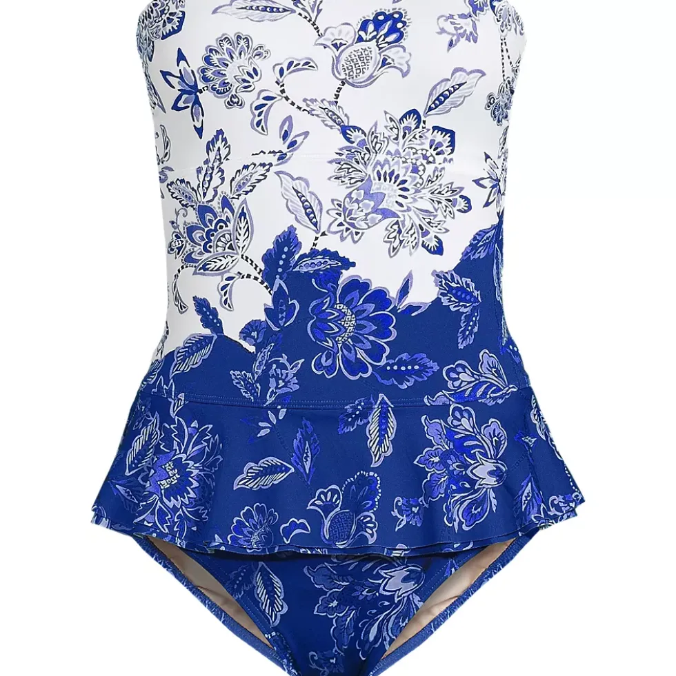 Women's Sculpting Suit Ruffle Bandeau One Piece Swimsuit
