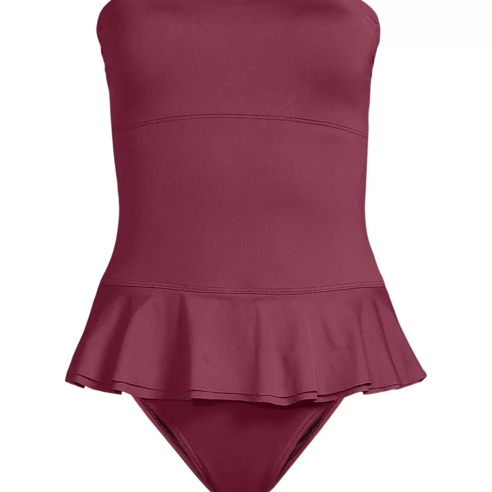 Women's Sculpting Suit Ruffle Bandeau One Piece Swimsuit