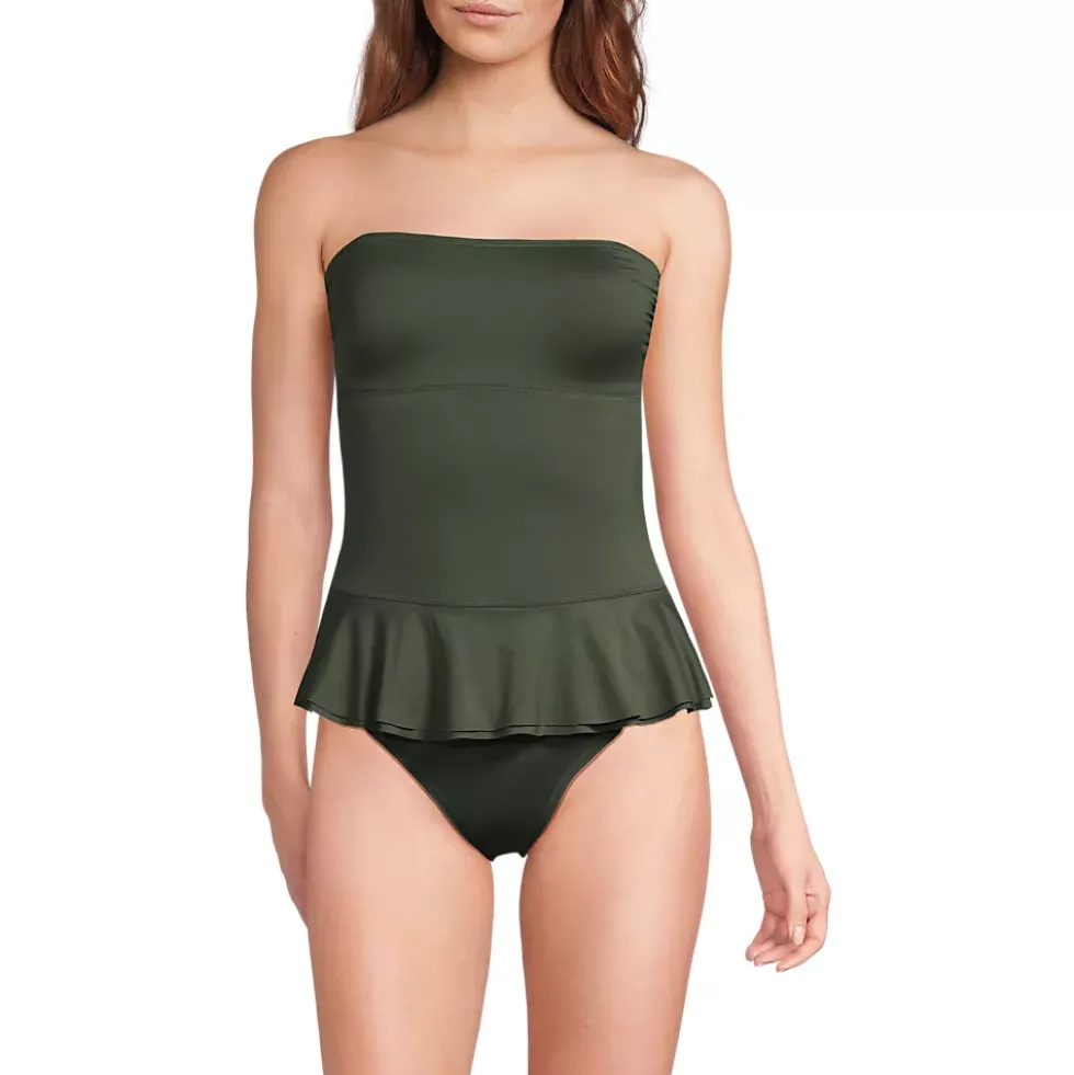 Women's Sculpting Suit Ruffle Bandeau One Piece Swimsuit