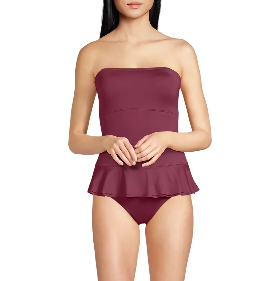 Women's Sculpting Suit Ruffle Bandeau One Piece Swimsuit