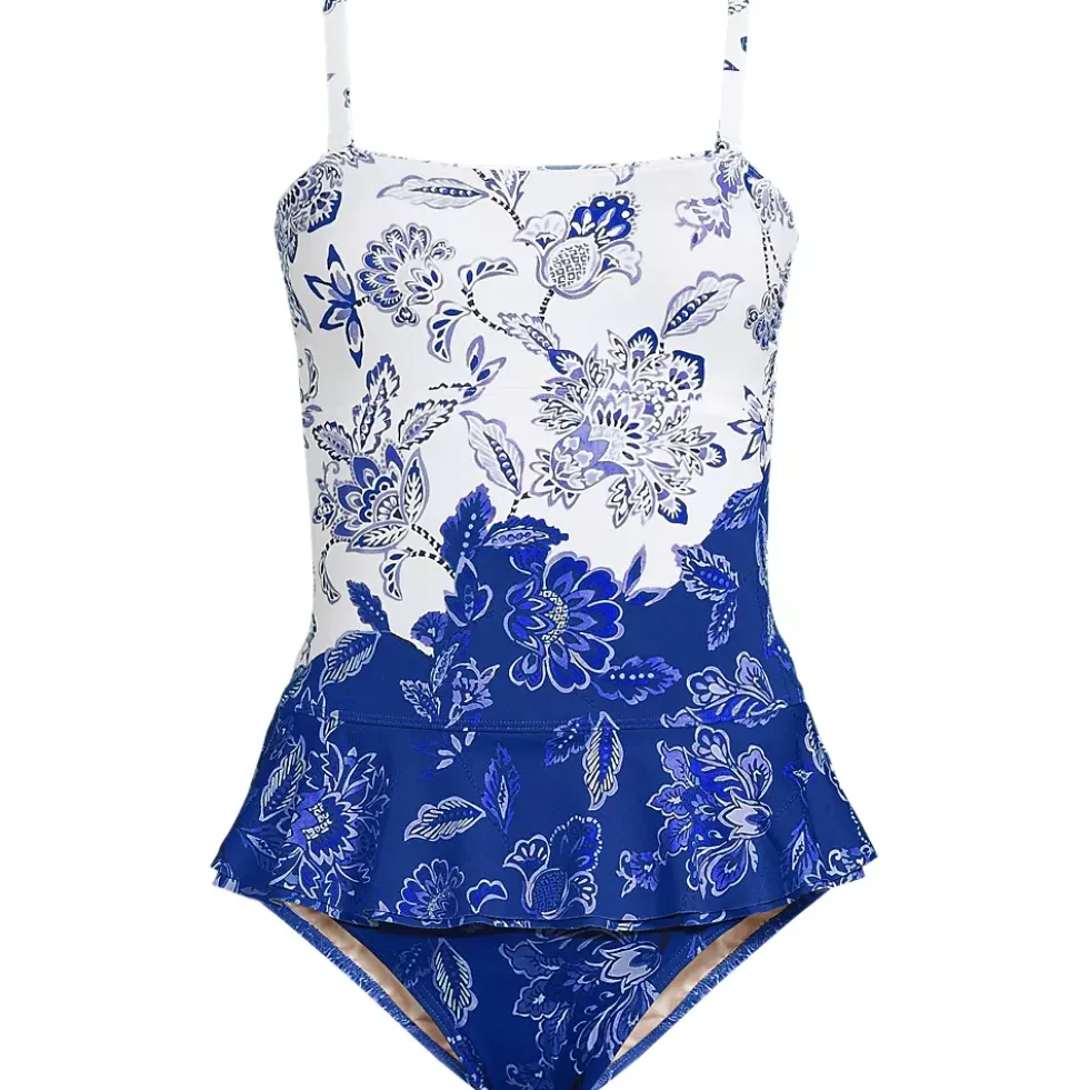 Women's Sculpting Suit Ruffle Bandeau One Piece Swimsuit