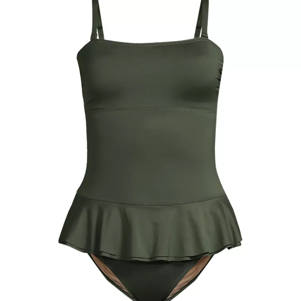 Women's Sculpting Suit Ruffle Bandeau One Piece Swimsuit
