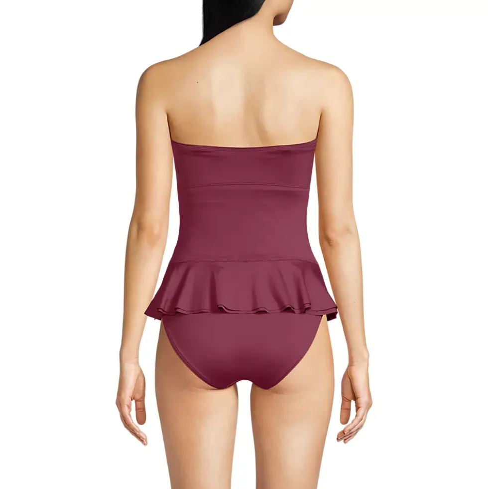 Women's Sculpting Suit Ruffle Bandeau One Piece Swimsuit