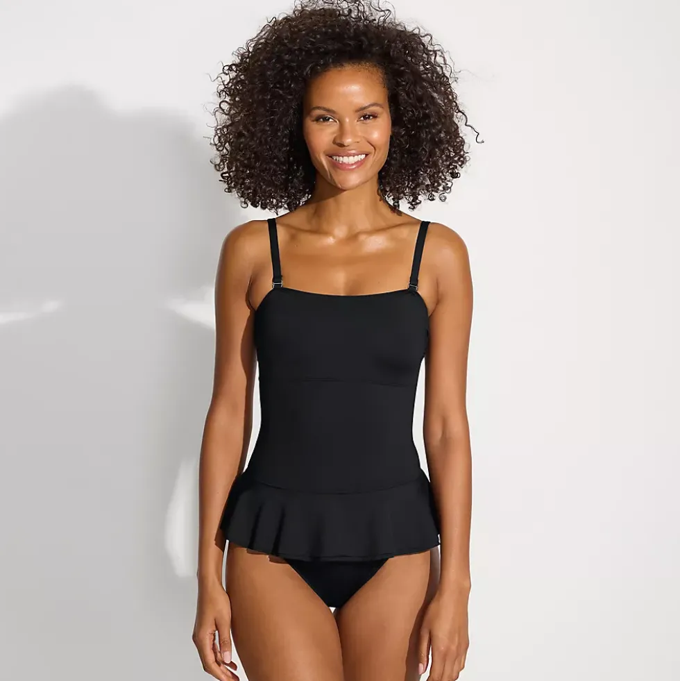 Women's Sculpting Suit Ruffle Bandeau One Piece Swimsuit
