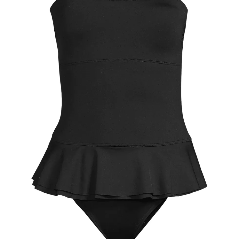 Women's Sculpting Suit Ruffle Bandeau One Piece Swimsuit