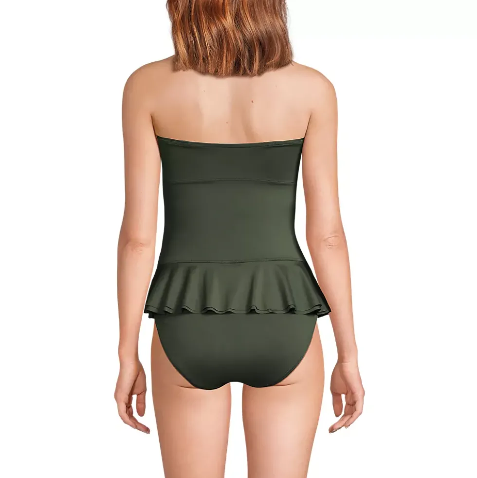 Women's Sculpting Suit Ruffle Bandeau One Piece Swimsuit