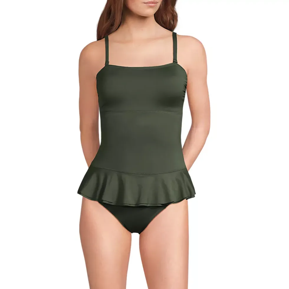 Women's Sculpting Suit Ruffle Bandeau One Piece Swimsuit