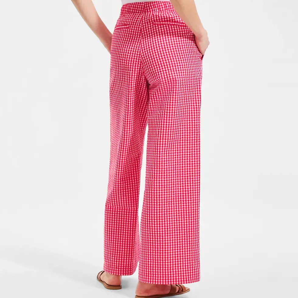 Women's Seersucker High Rise Drawstring Wide Leg Pants