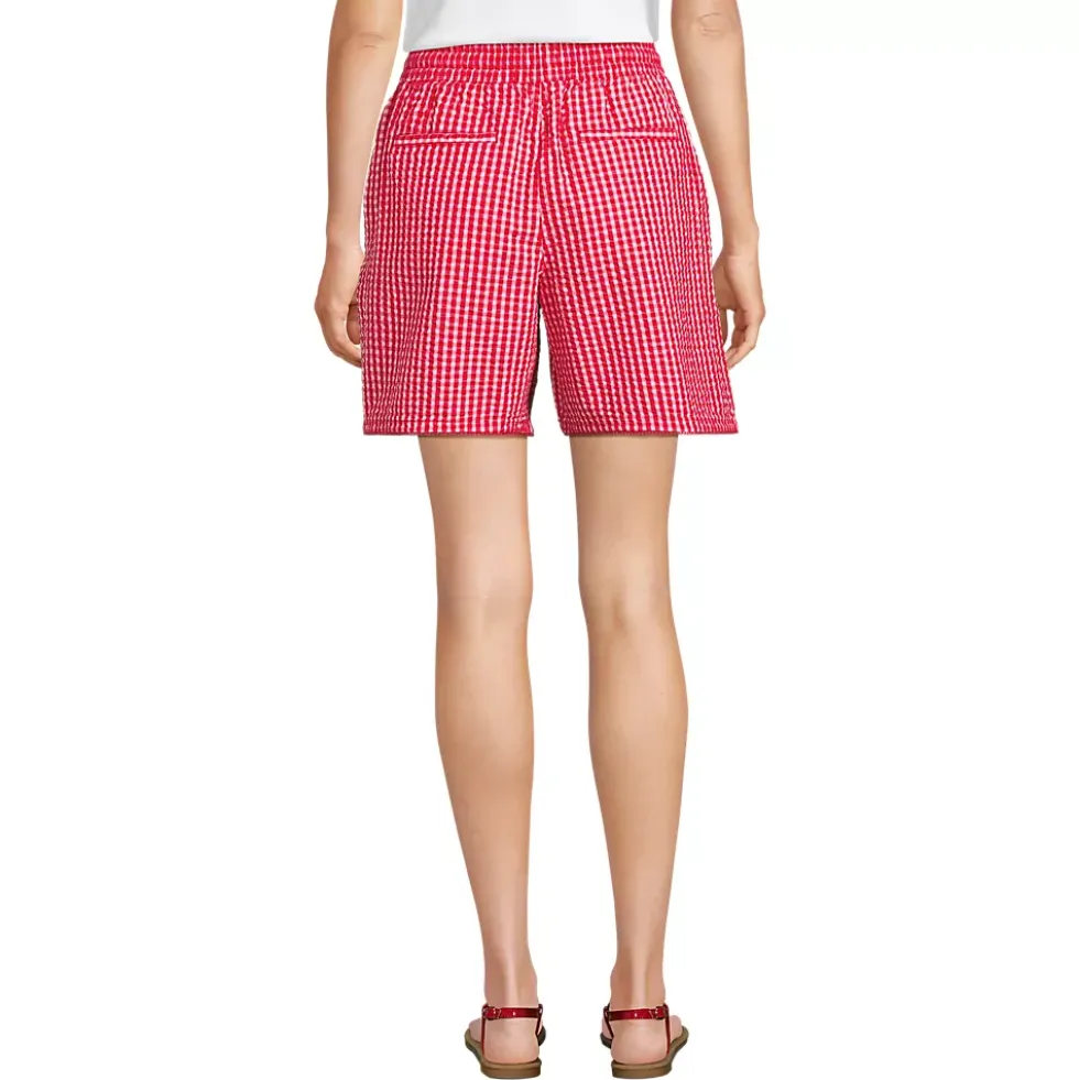 Women's Seersucker High Rise Pull On 7" Shorts