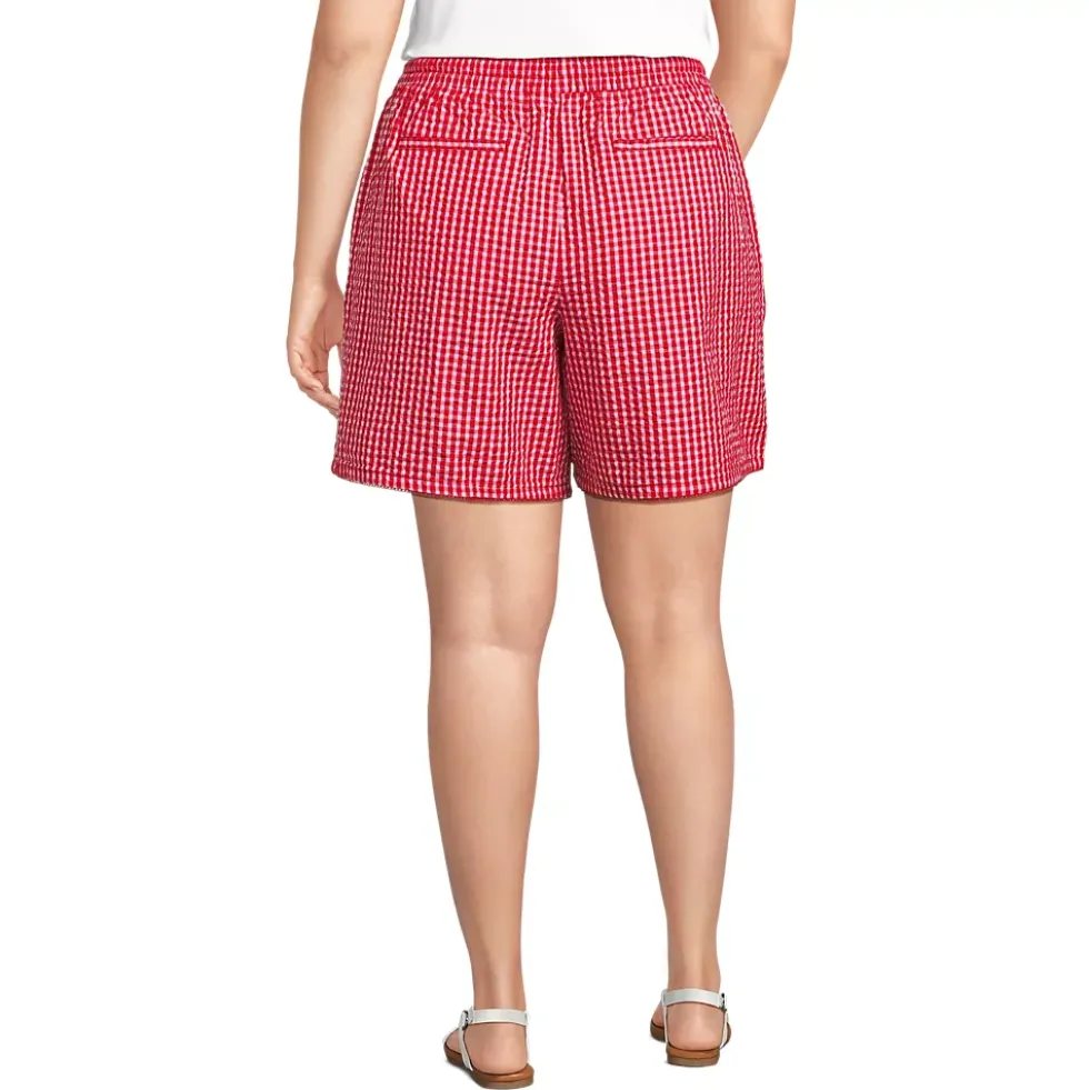 Women's Seersucker High Rise Pull On 7" Shorts