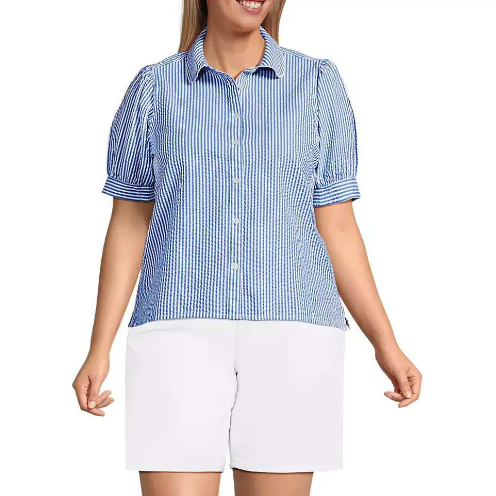 Women's Seersucker Peter Pan Collar Shirt