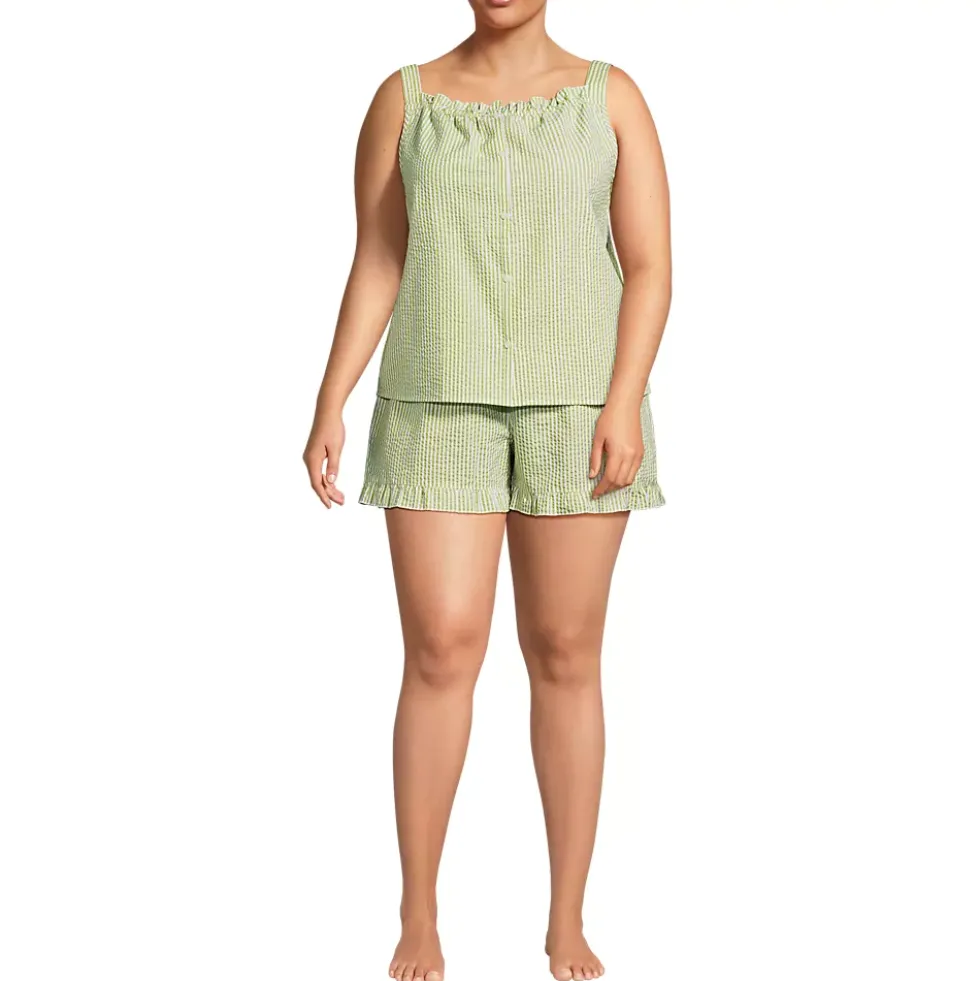 Women's Seersucker 2 Piece Pajama Set - Tank and Shorts