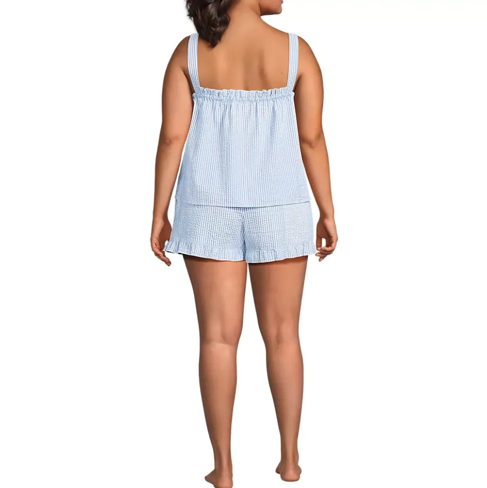 Women's Seersucker 2 Piece Pajama Set - Tank and Shorts