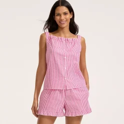 Women's Seersucker 2 Piece Pajama Set - Tank and Shorts