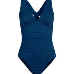Women's Seersucker Plunge Twist Back Ultra High Leg One Piece Swimsuit