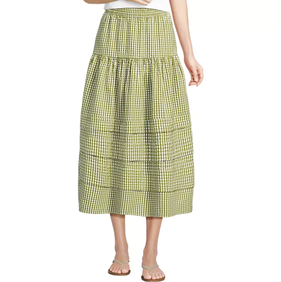 Women's Seersucker Pull On Midi Skirt