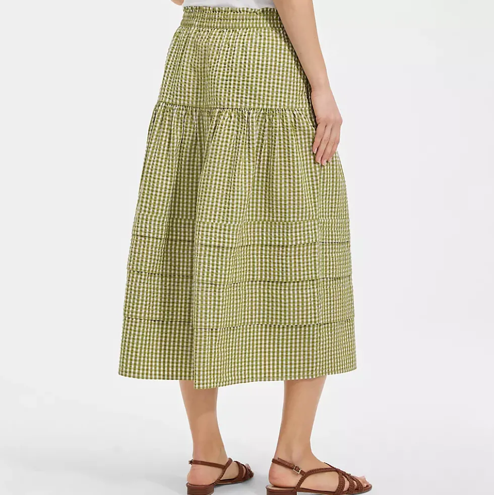 Women's Seersucker Pull On Midi Skirt