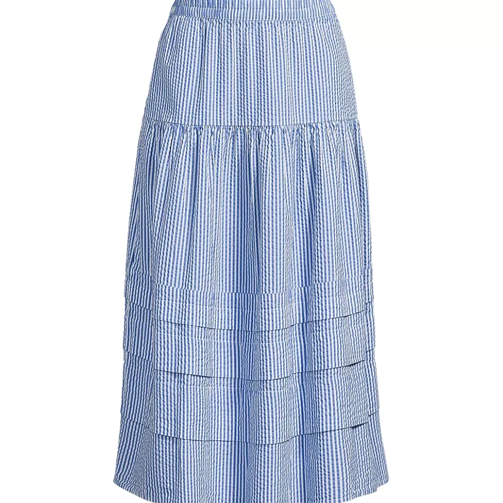 Women's Seersucker Pull On Midi Skirt