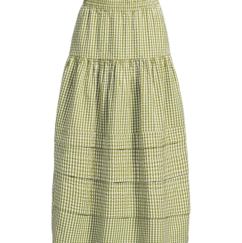Women's Seersucker Pull On Midi Skirt