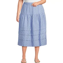 Women's Seersucker Pull On Midi Skirt