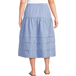 Women's Seersucker Pull On Midi Skirt