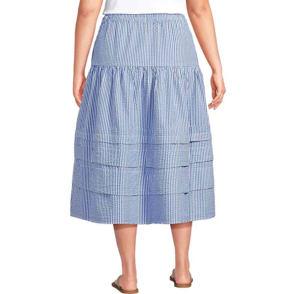 Women's Seersucker Pull On Midi Skirt