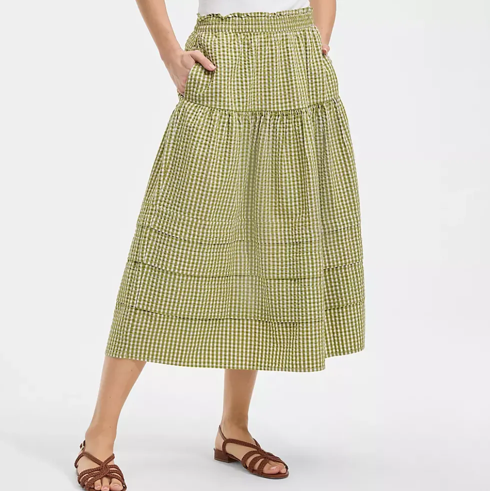 Women's Seersucker Pull On Midi Skirt