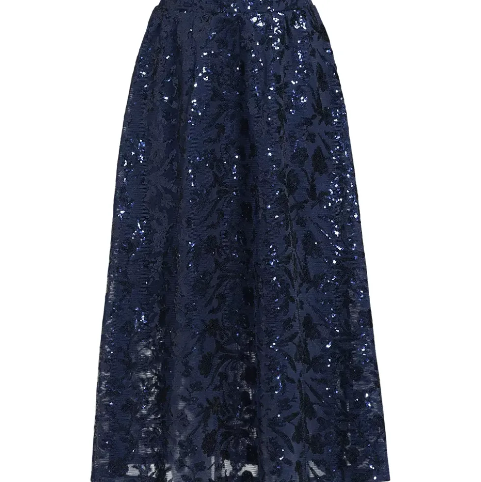 Women's Sequin Lace Mid Rise Midi Skirt