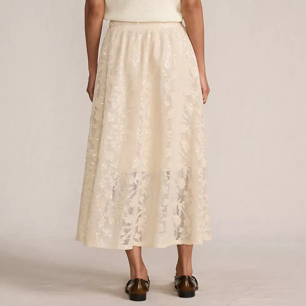 Women's Sequin Lace Mid Rise Midi Skirt