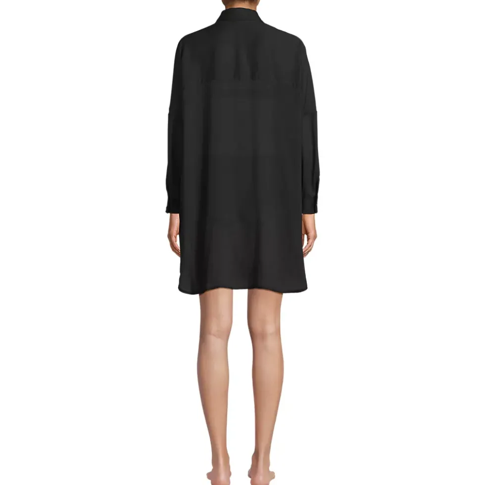 Women's Sheer Oversized Button Front Swim Cover-up Shirt