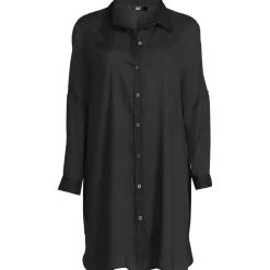 Women's Sheer Oversized Button Front Swim Cover-up Shirt