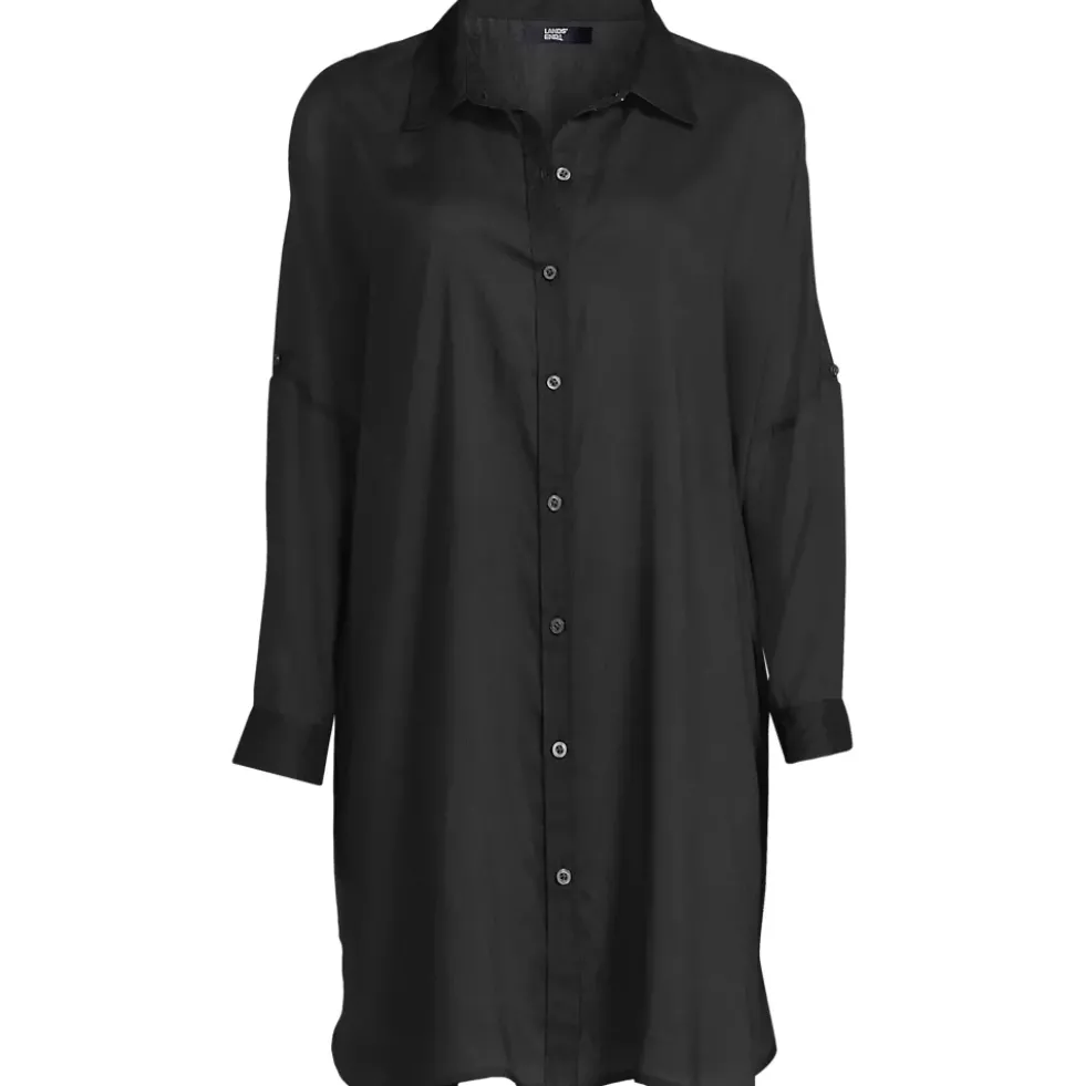 Women's Sheer Oversized Button Front Swim Cover-up Shirt