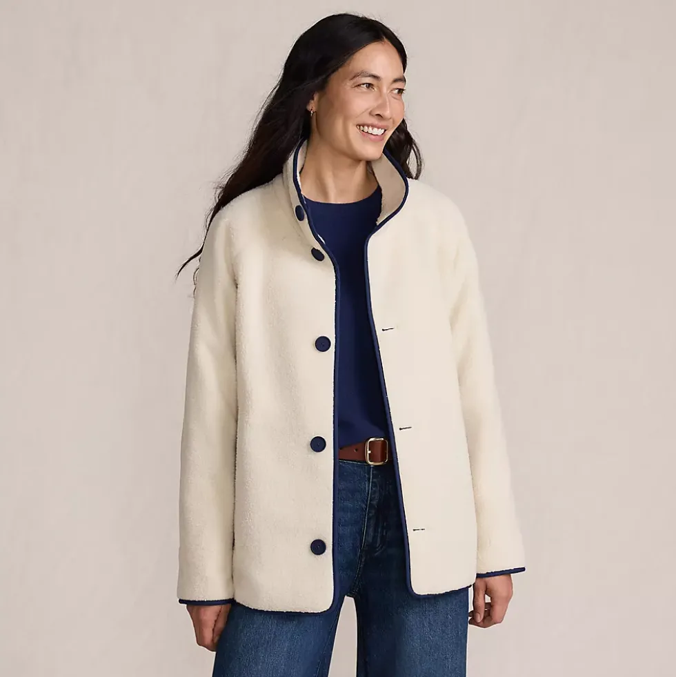 Women's Sherpa Fleece Reversible Mixed Media Long Jacket