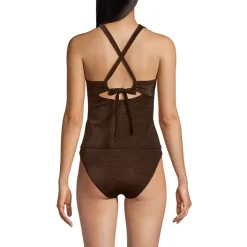 Women's Shine Ribbed Tankini Top and High Waisted Bottom Swimsuit Set
