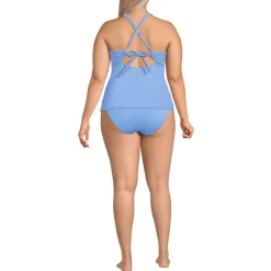 Women's Shine Ribbed Tankini Top and High Waisted Bottom Swimsuit Set