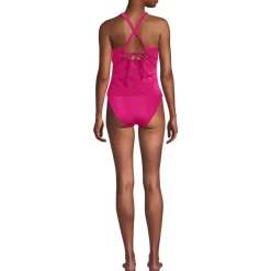 Women's Shine Ribbed Tankini Top and High Waisted Bottom Swimsuit Set