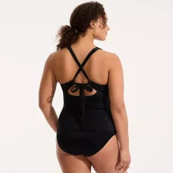Women's Shine Ribbed Tankini Top and High Waisted Bottom Swimsuit Set
