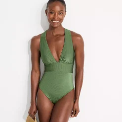 Women's Shine Ribbed Twist Back High Leg One Piece Swimsuit