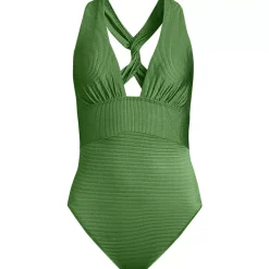 Women's Shine Ribbed Twist Back High Leg One Piece Swimsuit