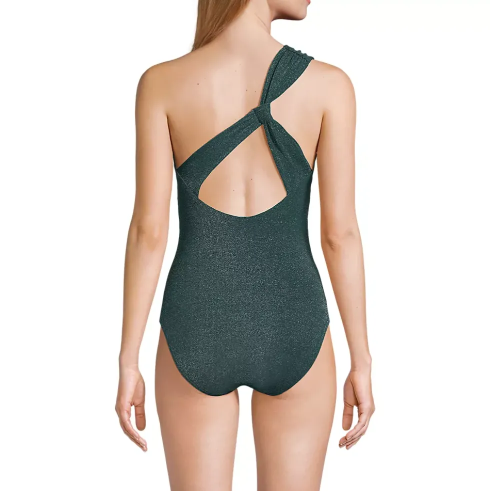 Women's Shine Shirred One Shoulder High Leg One Piece Swimsuit