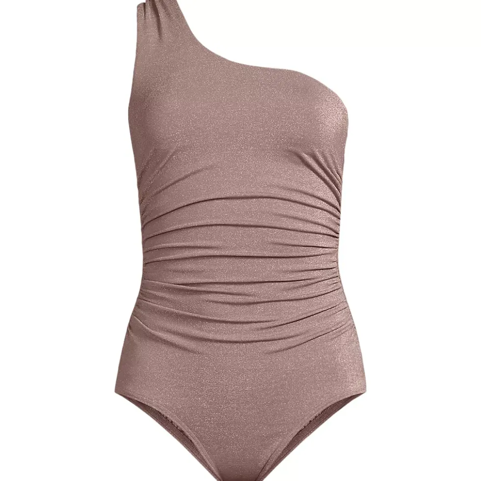 Women's Shine Shirred One Shoulder High Leg One Piece Swimsuit