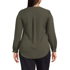 Women's Shirred Long Sleeve Split Neck Blouse