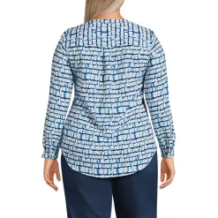 Women's Shirred Long Sleeve Split Neck Blouse