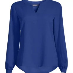 Women's Shirred Long Sleeve Split Neck Blouse